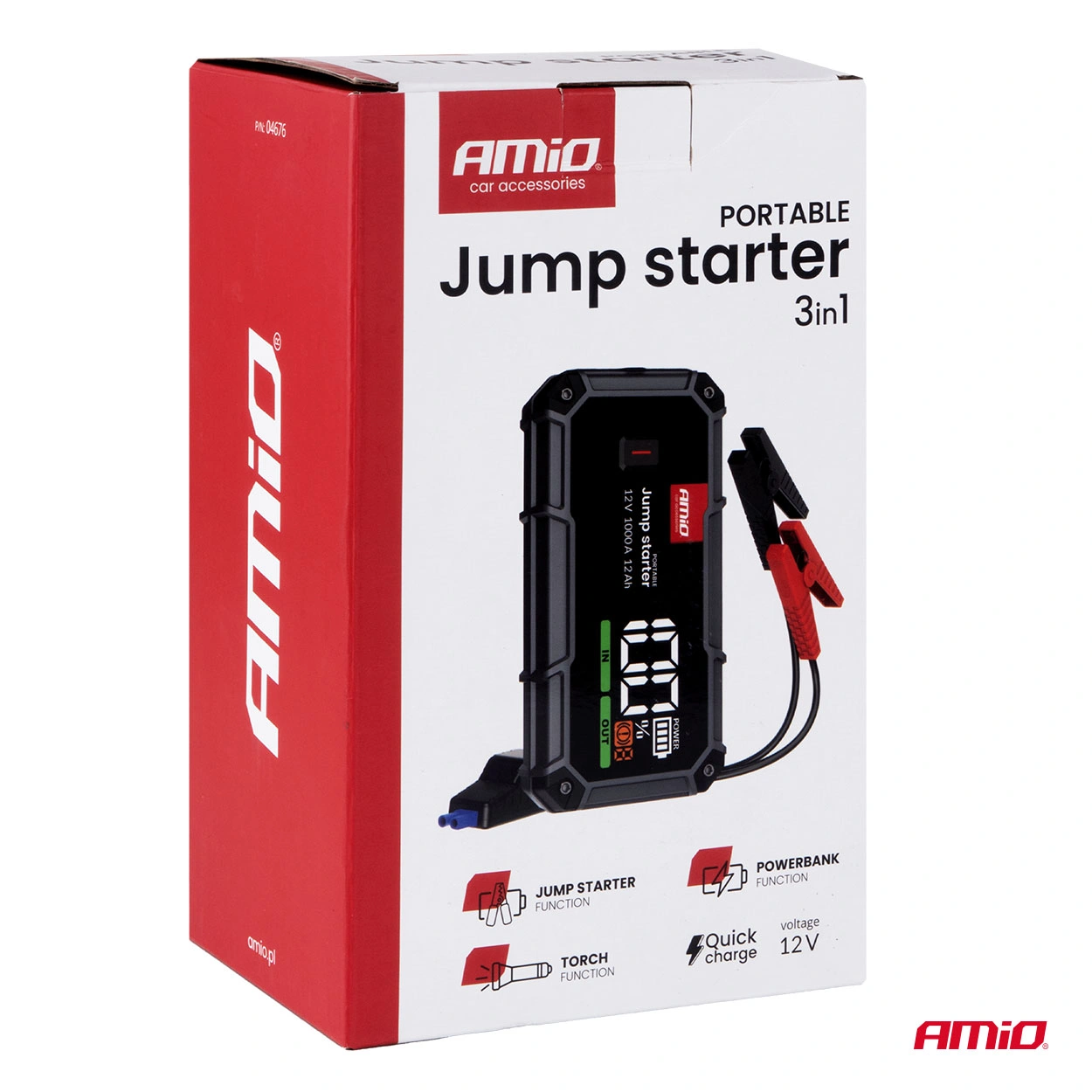 Starthjelp jumpstarter Booster 3 i 1 Amio Pro 12 V │ Startbooster Powerbank Kompresor LED 1000A – bilde 8