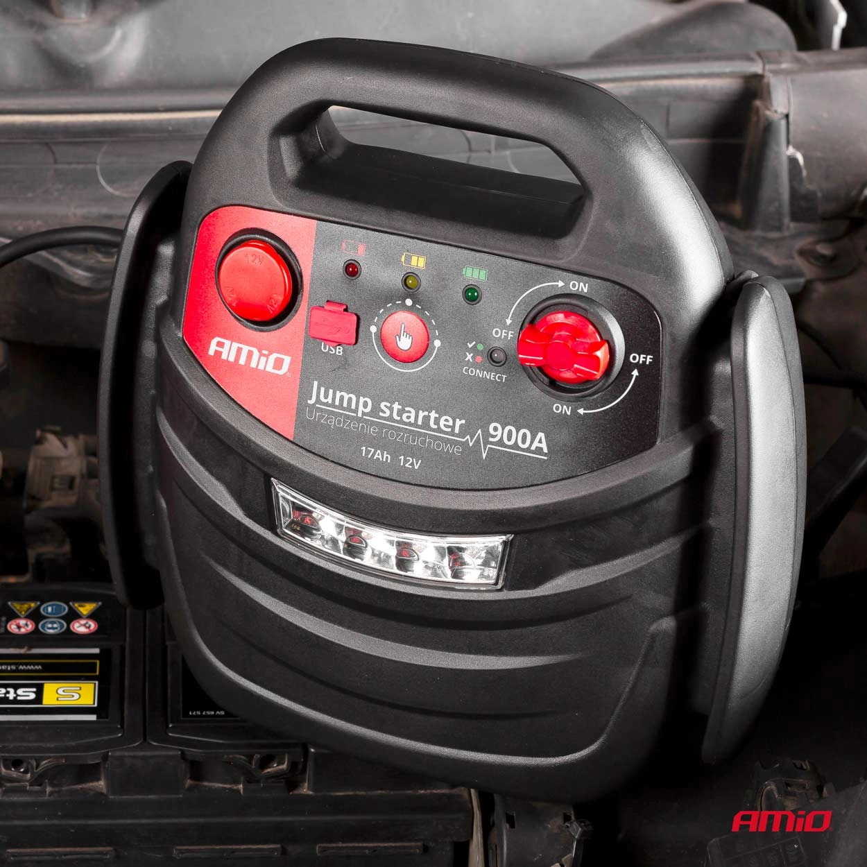 Starthjelp jumpstarter Booster 4 i 1 Amio 12 V │ Startbooster Powerbank Kompresor LED 900A 17Ah – bilde 10