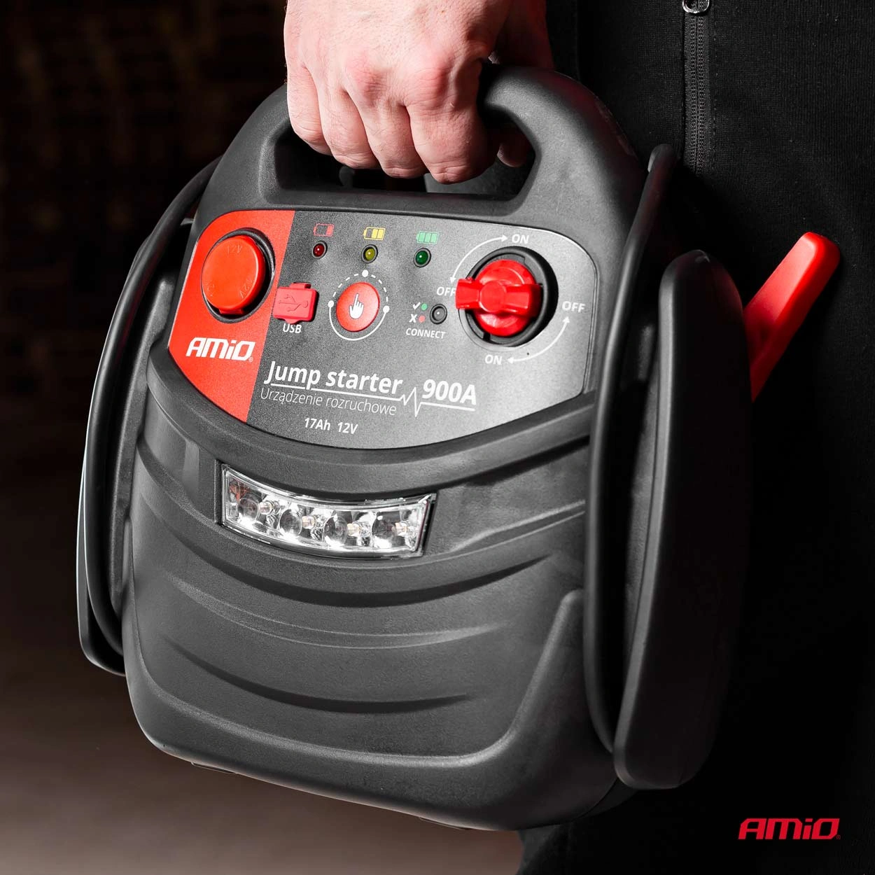 Starthjelp jumpstarter Booster 4 i 1 Amio 12 V │ Startbooster Powerbank Kompresor LED 900A 17Ah – bilde 11