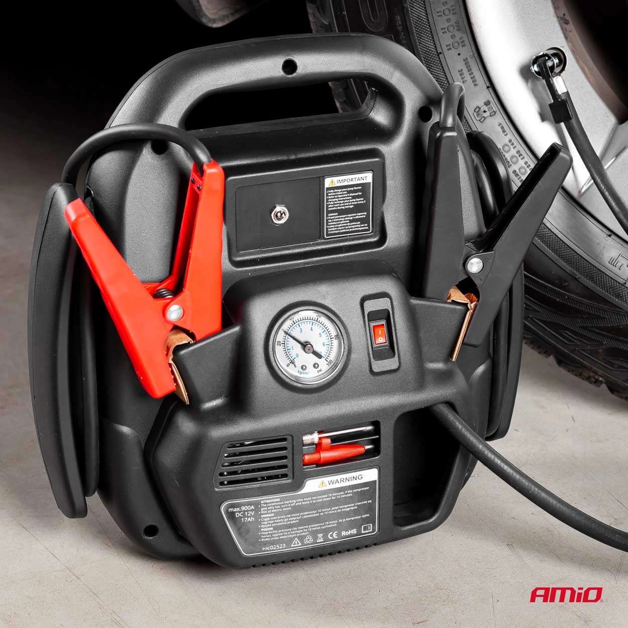Starthjelp jumpstarter Booster 4 i 1 Amio 12 V │ Startbooster Powerbank Kompresor LED 900A 17Ah – bilde 12