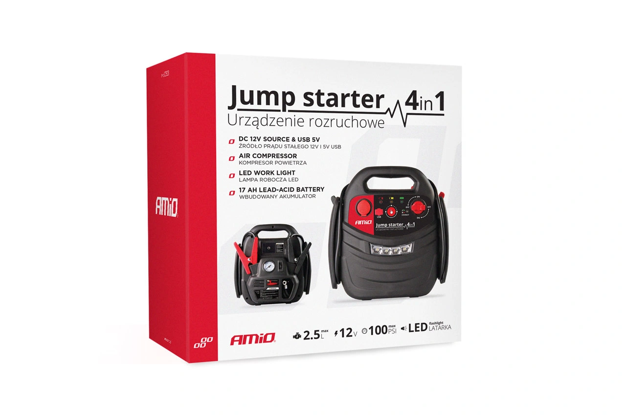 Starthjelp jumpstarter Booster 4 i 1 Amio 12 V │ Startbooster Powerbank Kompresor LED 900A 17Ah – bilde 8