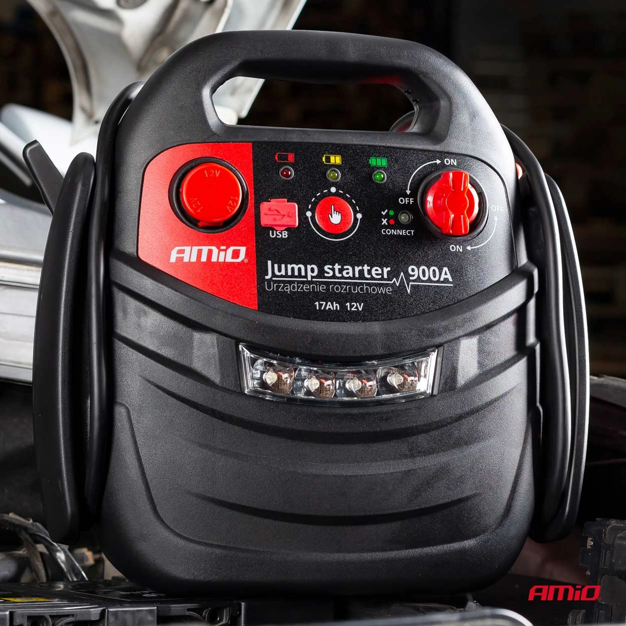 Starthjelp jumpstarter Booster 4 i 1 Amio 12 V │ Startbooster Powerbank Kompresor LED 900A 17Ah – bilde 9
