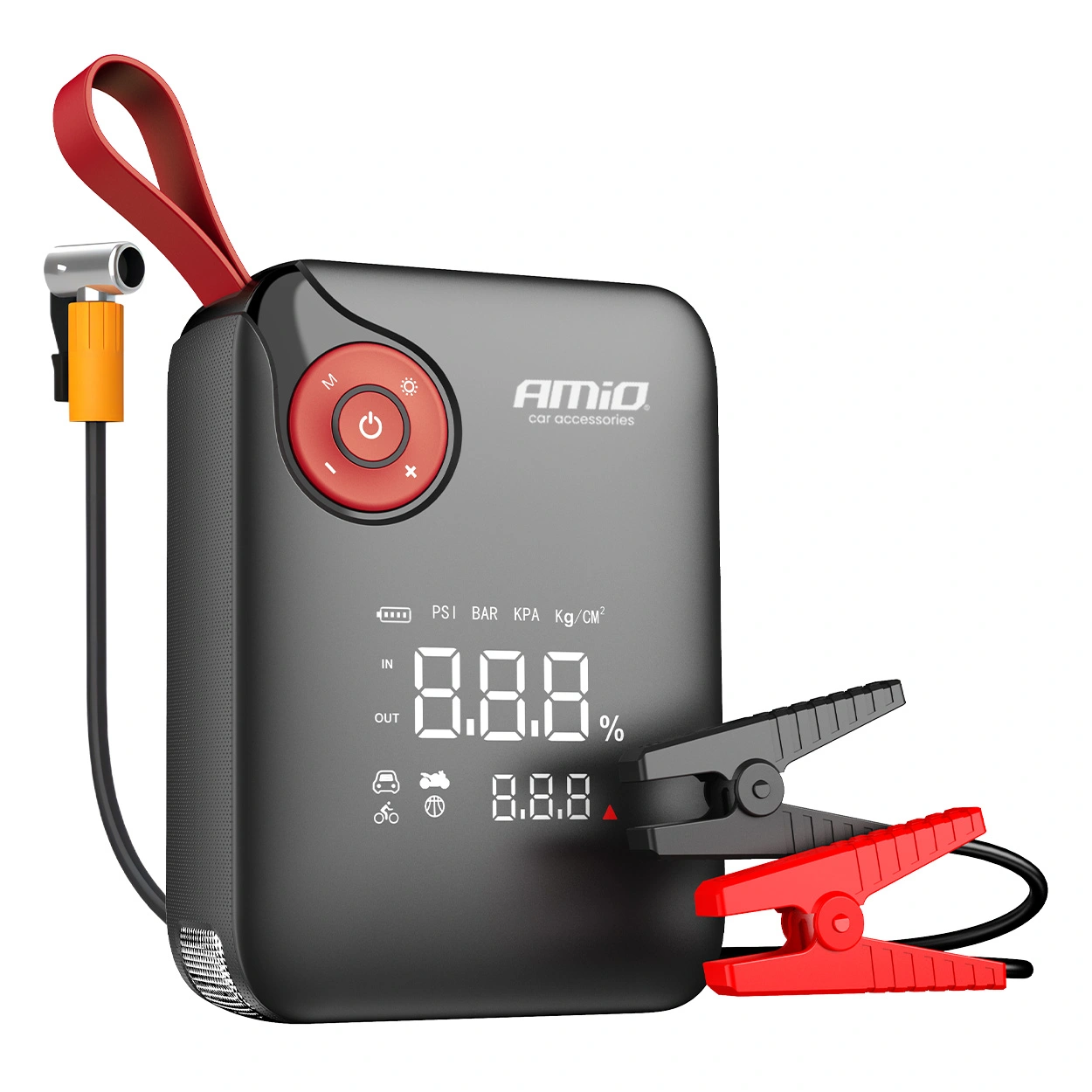 Starthjelp jumpstarter Booster 4 i 1 Amio Pro 12 V │ Startbooster Powerbank Kompresor LED 600A 7,2 Ah
