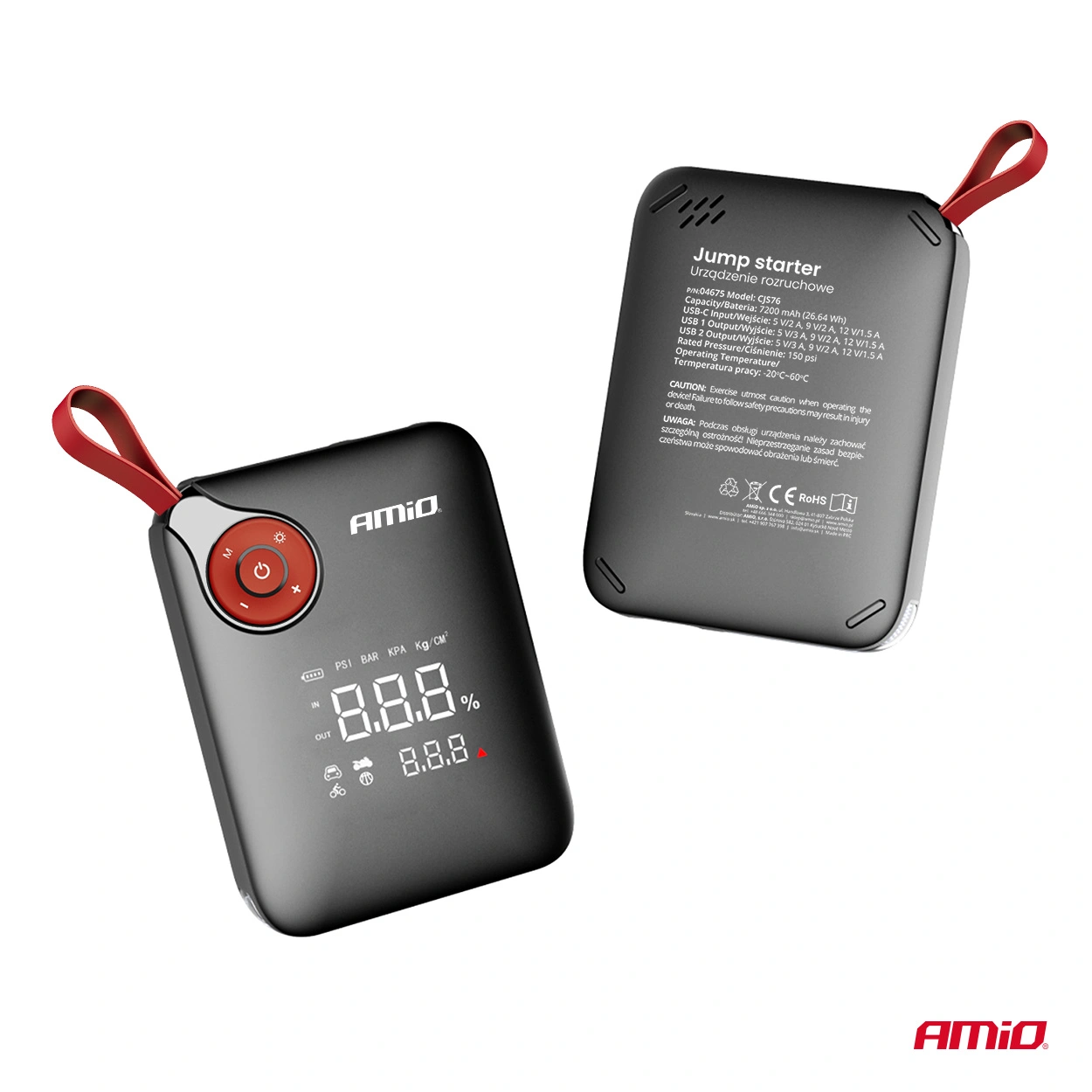 Starthjelp jumpstarter Booster 4 i 1 Amio Pro 12 V │ Startbooster Powerbank Kompresor LED 600A 7,2 Ah Image 5