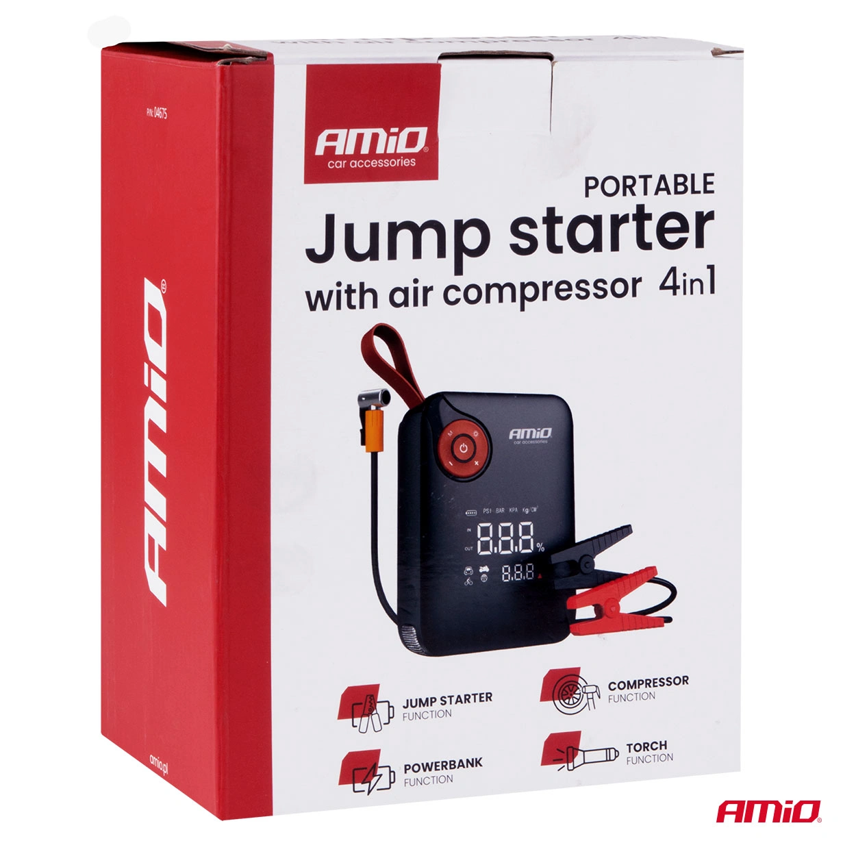 Starthjelp jumpstarter Booster 4 i 1 Amio Pro 12 V │ Startbooster Powerbank Kompresor LED 600A 7,2 Ah Image 7