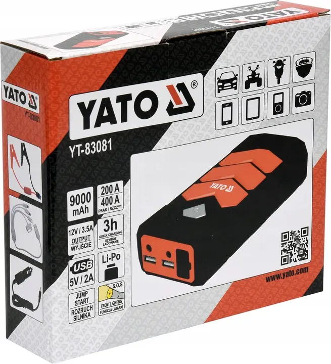 Starthjelp jumpstarter YATO 9000 mAh │ Start Aid Device Booster Battery Capacity - 400A – bilde 6