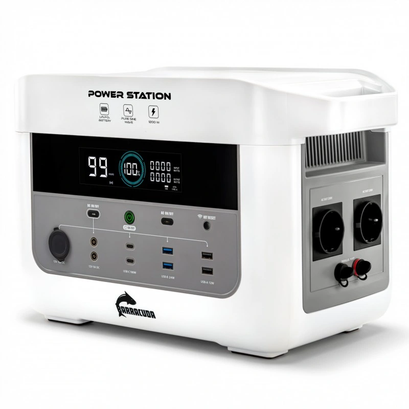 Stasjonær kraftstasjon Barracuda 1200W / 2400W LiFePO4 - 1075 Wh │ Bærbar strømstasjon