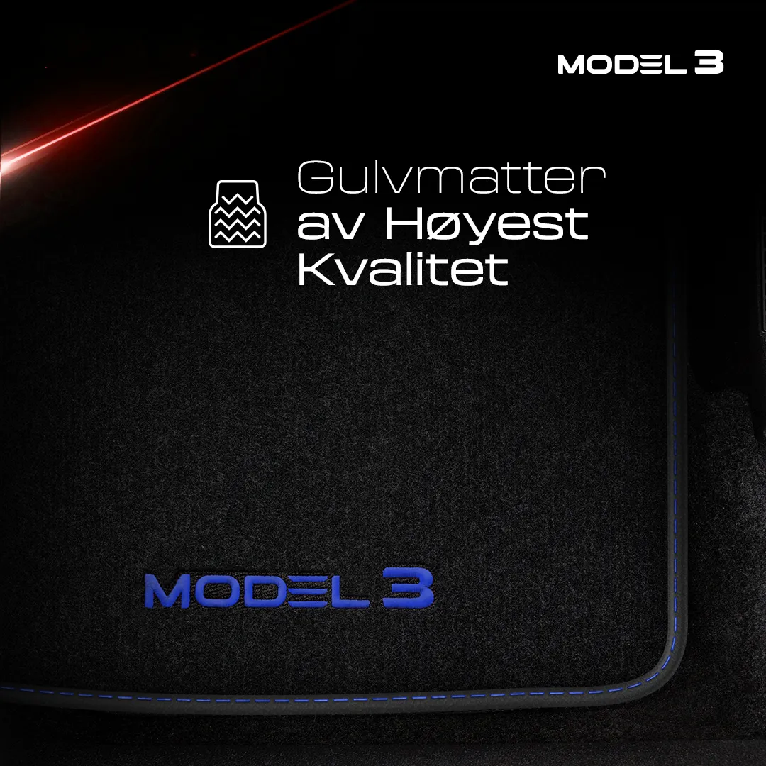 Stoffmatter Tesla Model 3 2017 - 2025 │ med frunkmatte Blue Edition Premium Textile Floor Mats