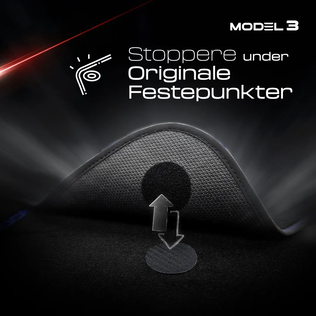 Stoffmatter Tesla Model 3 2017 - 2025 │ med frunkmatte Blue Edition Premium Textile Floor Mats – bilde 7