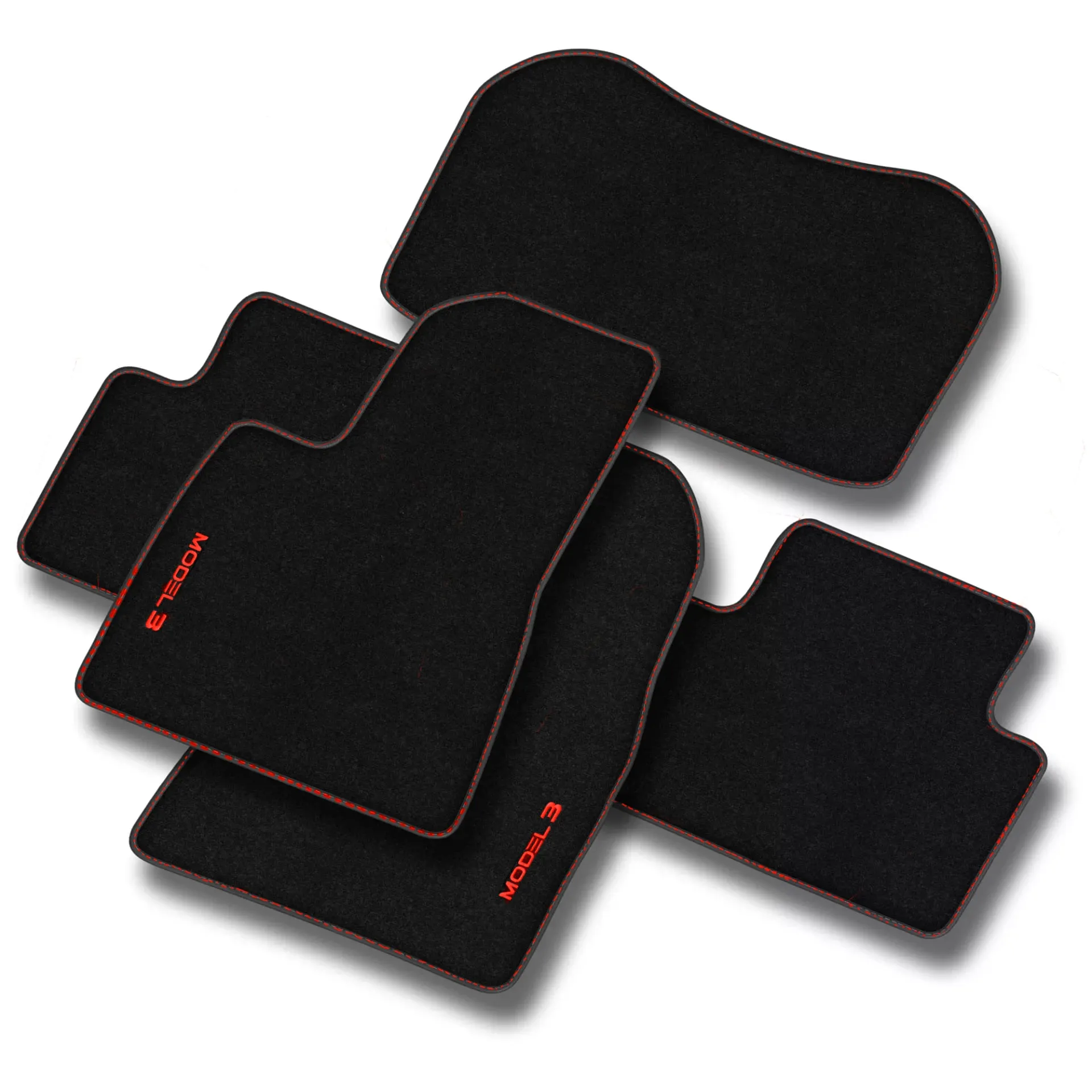Stoffmatter Tesla Model 3 2017 - 2025 │ med frunkmatte Red Edition Premium Textile Floor Mats