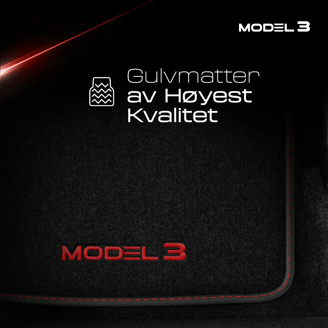 Stoffmatter Tesla Model 3 2017 - 2025 │ med frunkmatte Red Edition Premium Textile Floor Mats – bilde 2