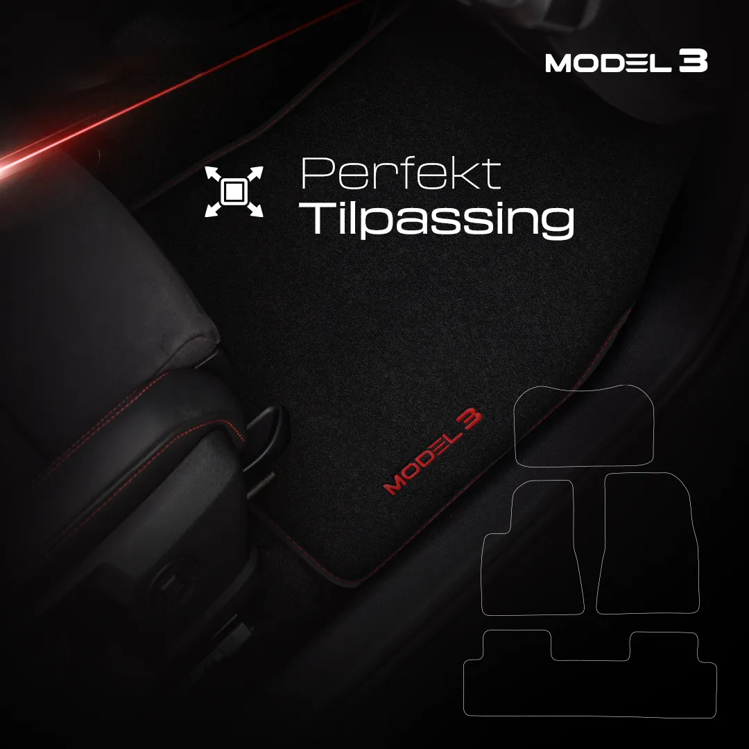 Stoffmatter Tesla Model 3 2017 - 2025 │ med frunkmatte Red Edition Premium Textile Floor Mats – bilde 3