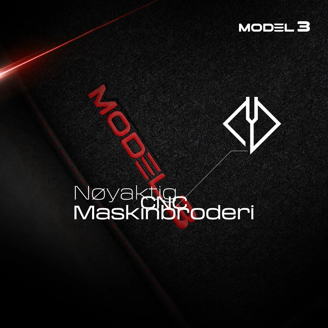 Stoffmatter Tesla Model 3 2017 - 2025 │ med frunkmatte Red Edition Premium Textile Floor Mats – bilde 7
