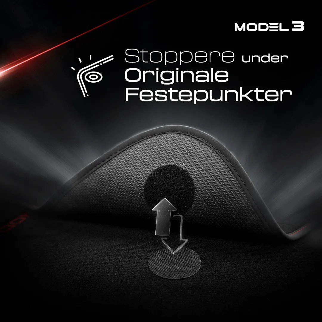 Stoffmatter Tesla Model 3 2017 - 2025 │ med frunkmatte Red Edition Premium Textile Floor Mats – bilde 8