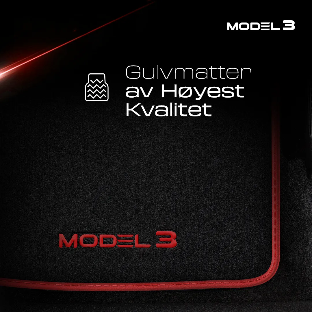 Stoffmatter Tesla Model 3 2017 - 2025 │ med frunkmatte Red Rosa Edition Premium Textile Floor Mats