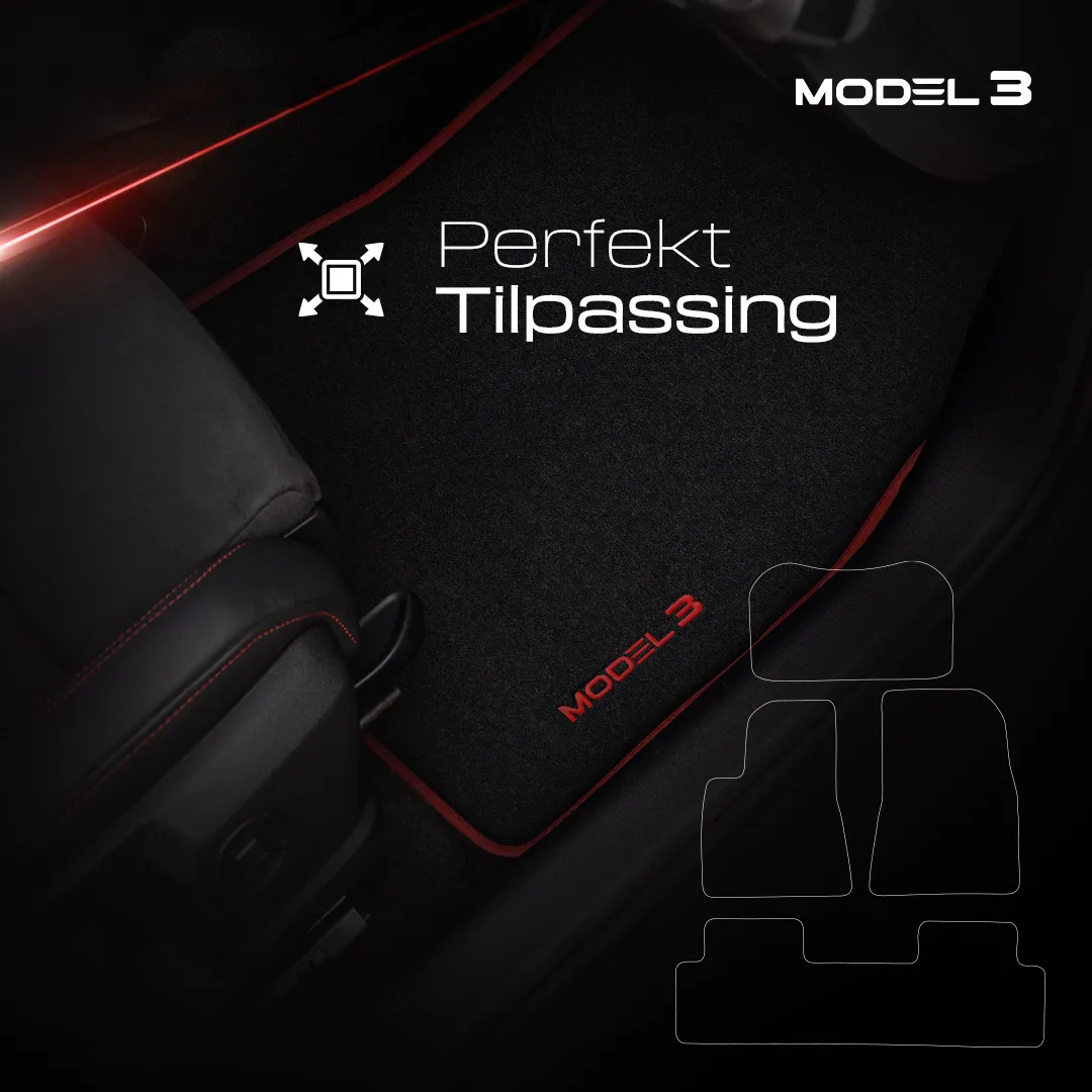 Stoffmatter Tesla Model 3 2017 - 2025 │ med frunkmatte Red Rosa Edition Premium Textile Floor Mats – bilde 2