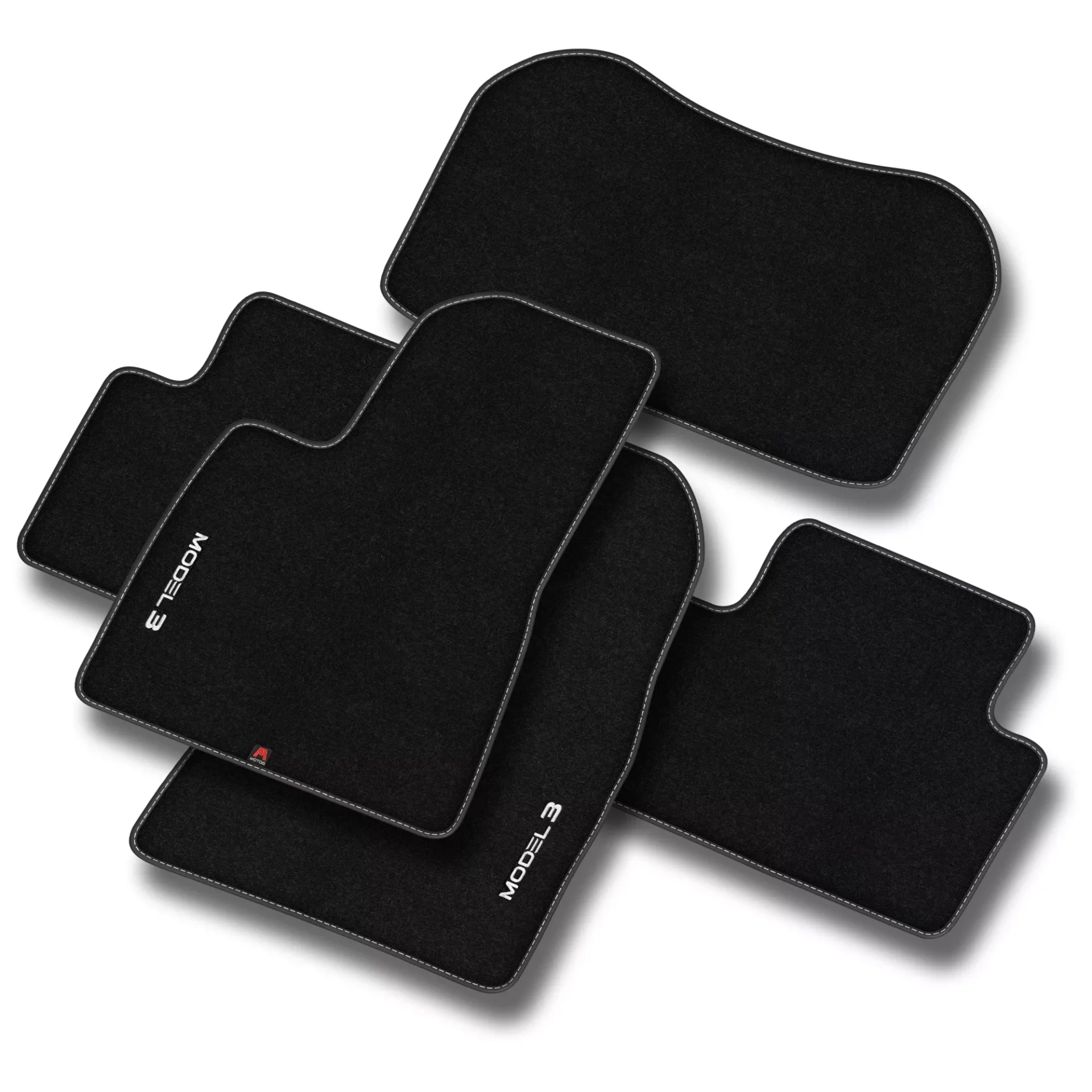 Stoffmatter Tesla Model 3 2017 - 2025 │ med frunkmatte White Edition Premium Textile Floor Mats