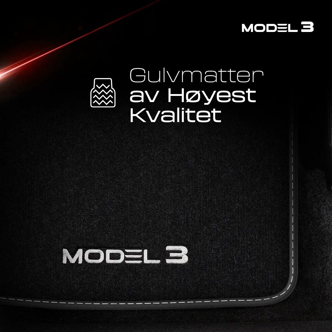 Stoffmatter Tesla Model 3 2017 - 2025 │ med frunkmatte White Edition Premium Textile Floor Mats – bilde 2