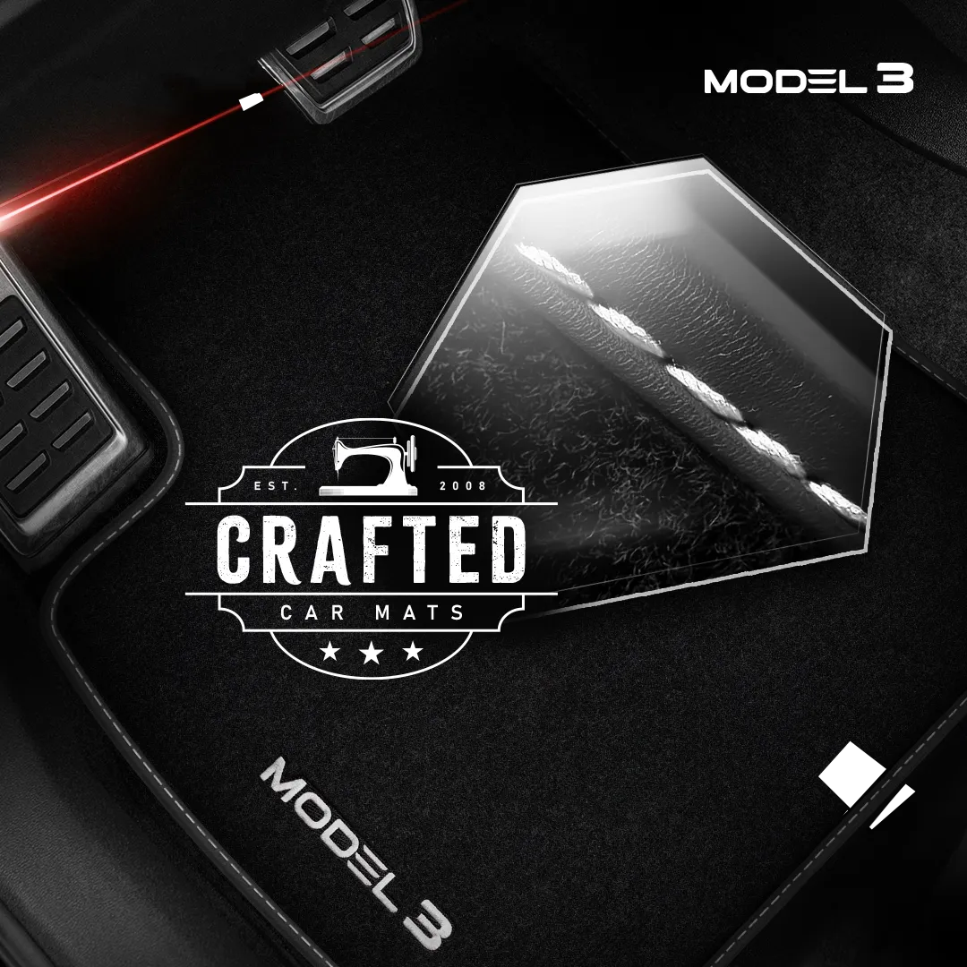 Stoffmatter Tesla Model 3 2017 - 2025 │ med frunkmatte White Edition Premium Textile Floor Mats – bilde 5