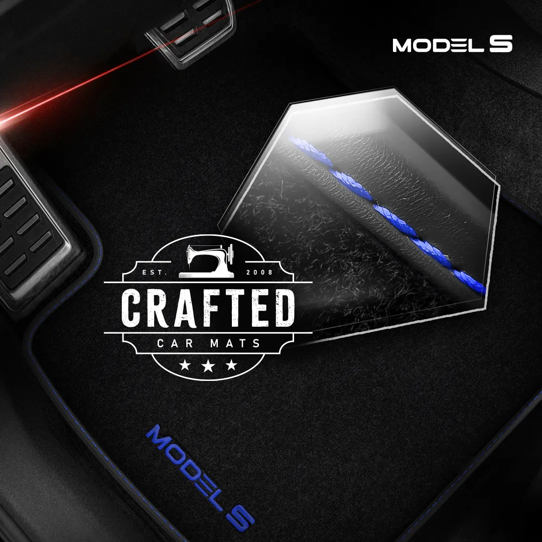 Stoffmatter Tesla Model S 2012 - 2021 │ Blue Edition Premium Textile Floor Mats – bilde 5