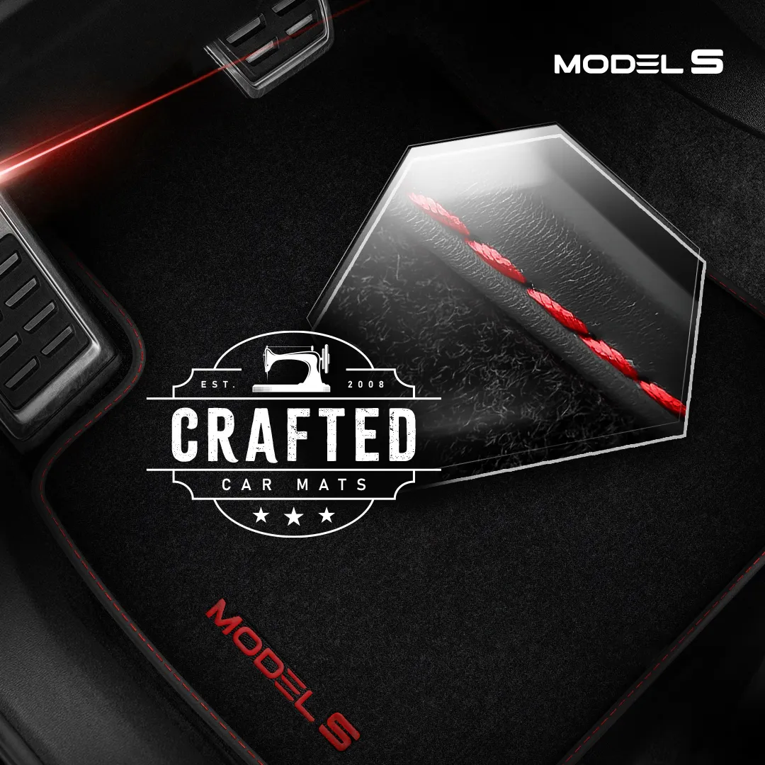 Stoffmatter Tesla Model S 2012 - 2021 │ Red Edition Premium Textile Floor Mats – bilde 5