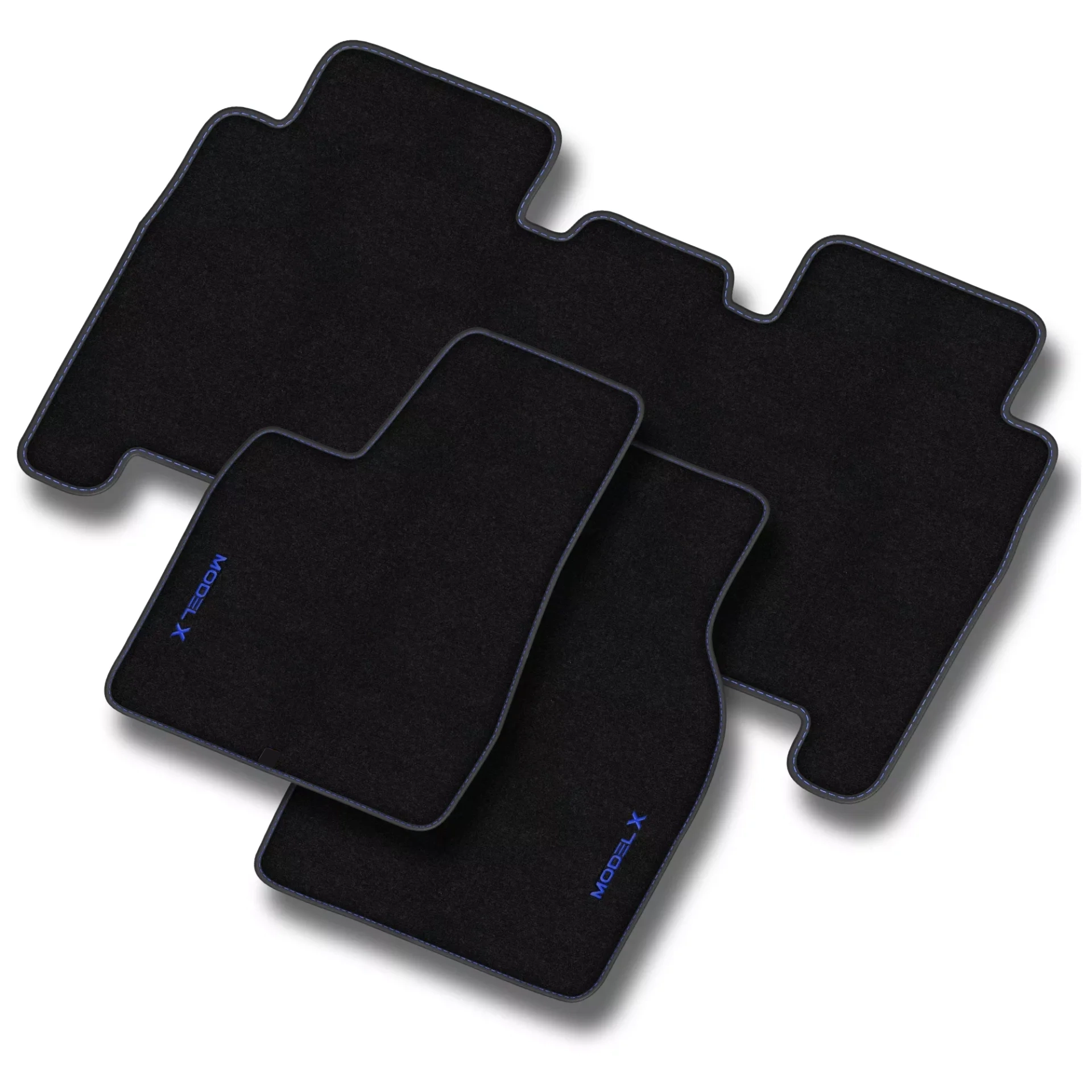 Stoffmatter Tesla Model X 2015 - 2021 │ 5 seter - Blue Edition Premium Textile Floor Mats