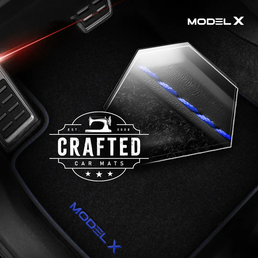 Stoffmatter Tesla Model X 2015 - 2021 │ 5 seter - Blue Edition Premium Textile Floor Mats – bilde 5