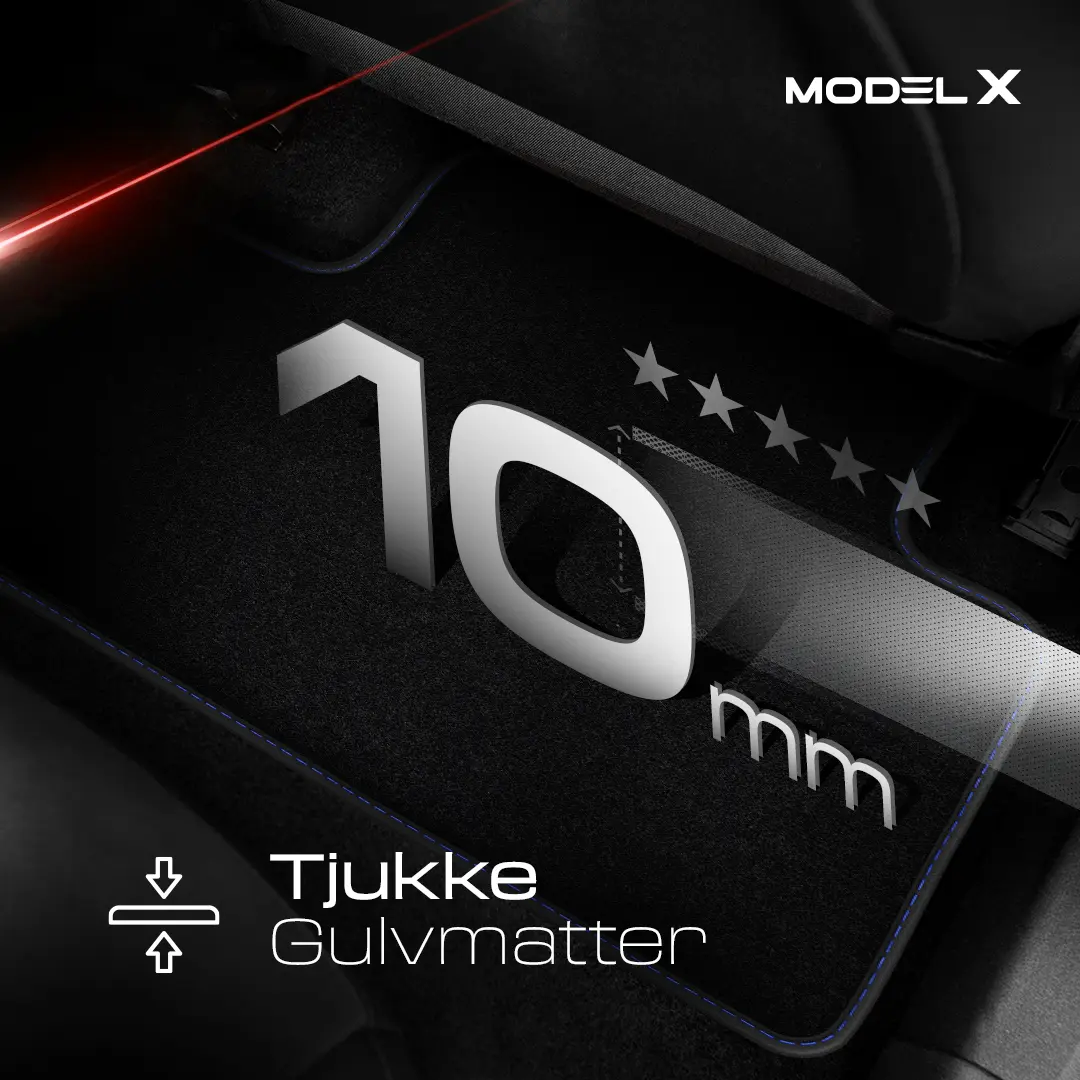 Stoffmatter Tesla Model X 2015 - 2021 │ 5 seter - Blue Edition Premium Textile Floor Mats – bilde 6