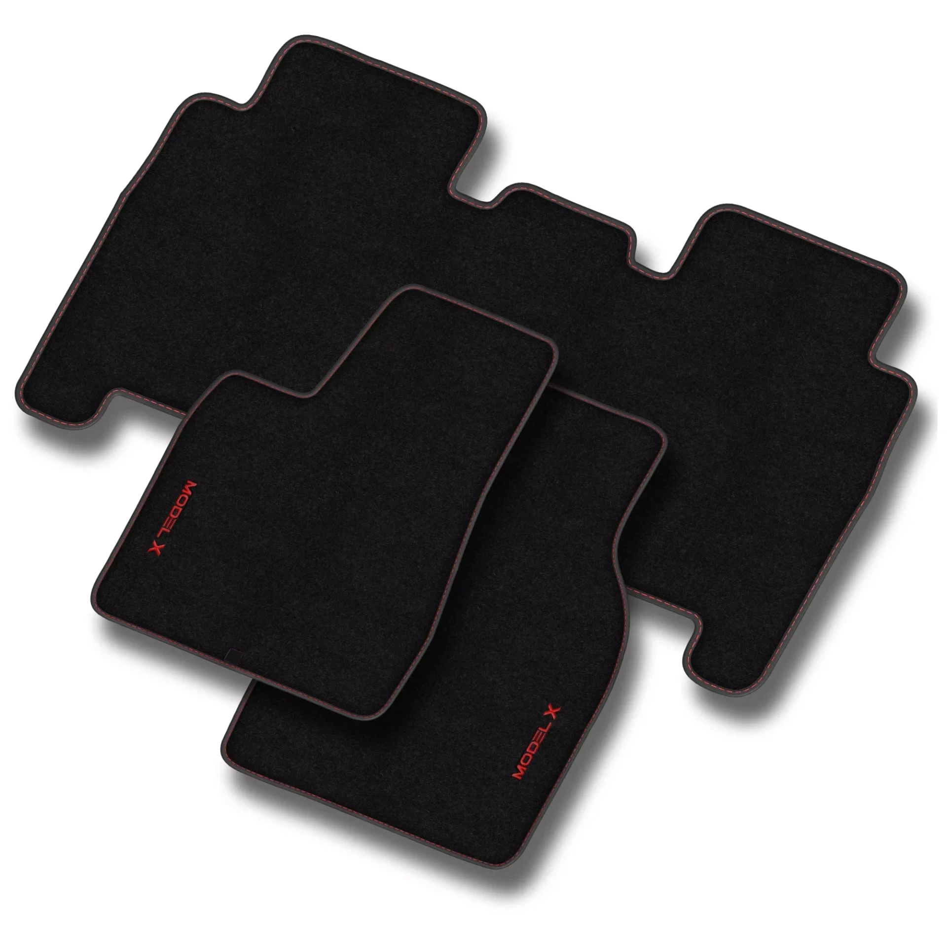 Stoffmatter Tesla Model X 2015 - 2021 │ 5 seter - Red Edition Premium Textile Floor Mats