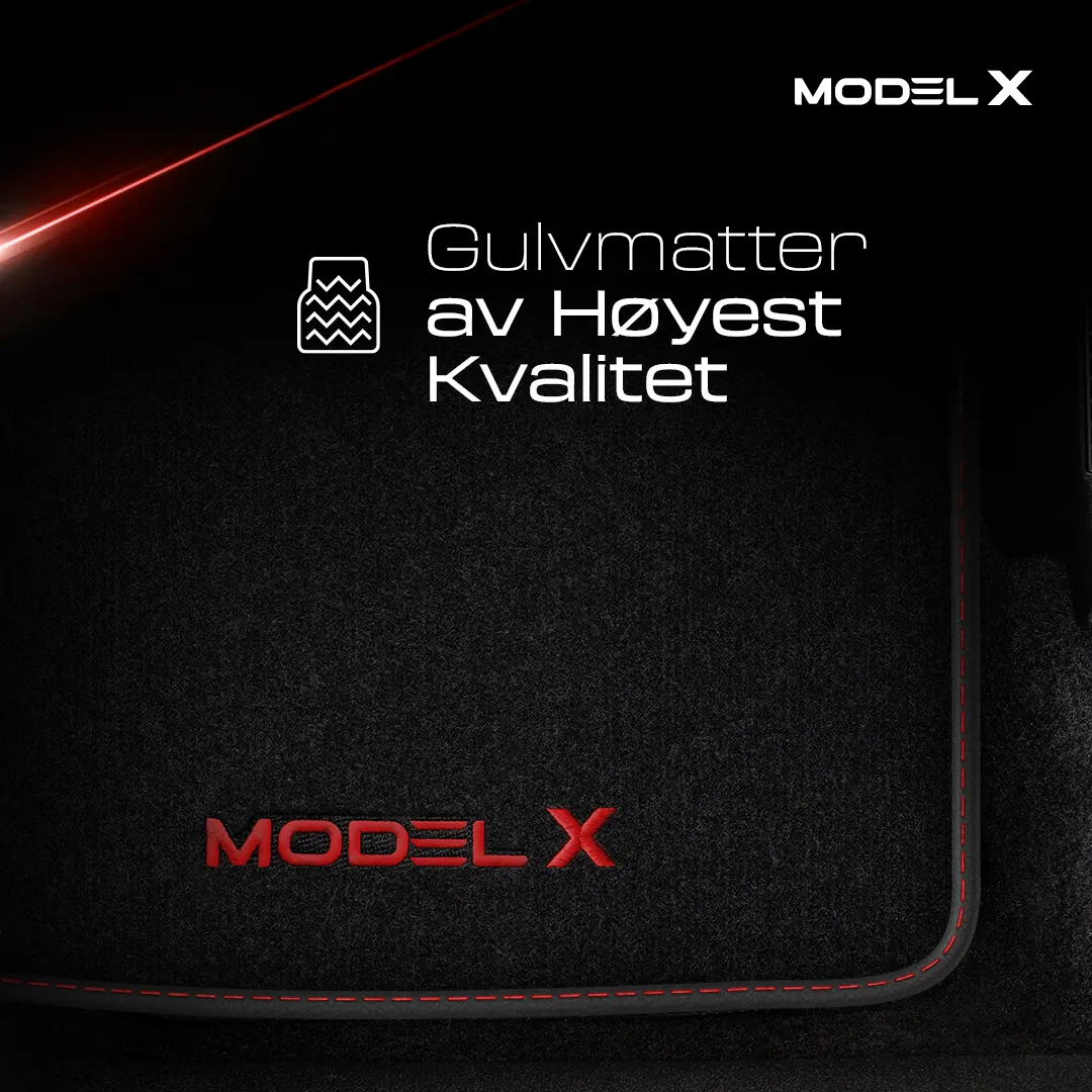 Stoffmatter Tesla Model X 2015 - 2021 │ 5 seter - Red Edition Premium Textile Floor Mats – bilde 2