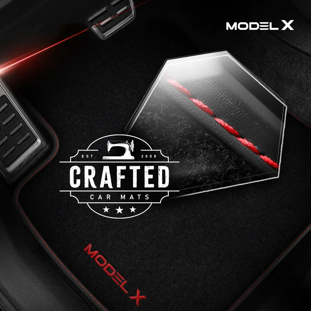 Stoffmatter Tesla Model X 2015 - 2021 │ 5 seter - Red Edition Premium Textile Floor Mats – bilde 5