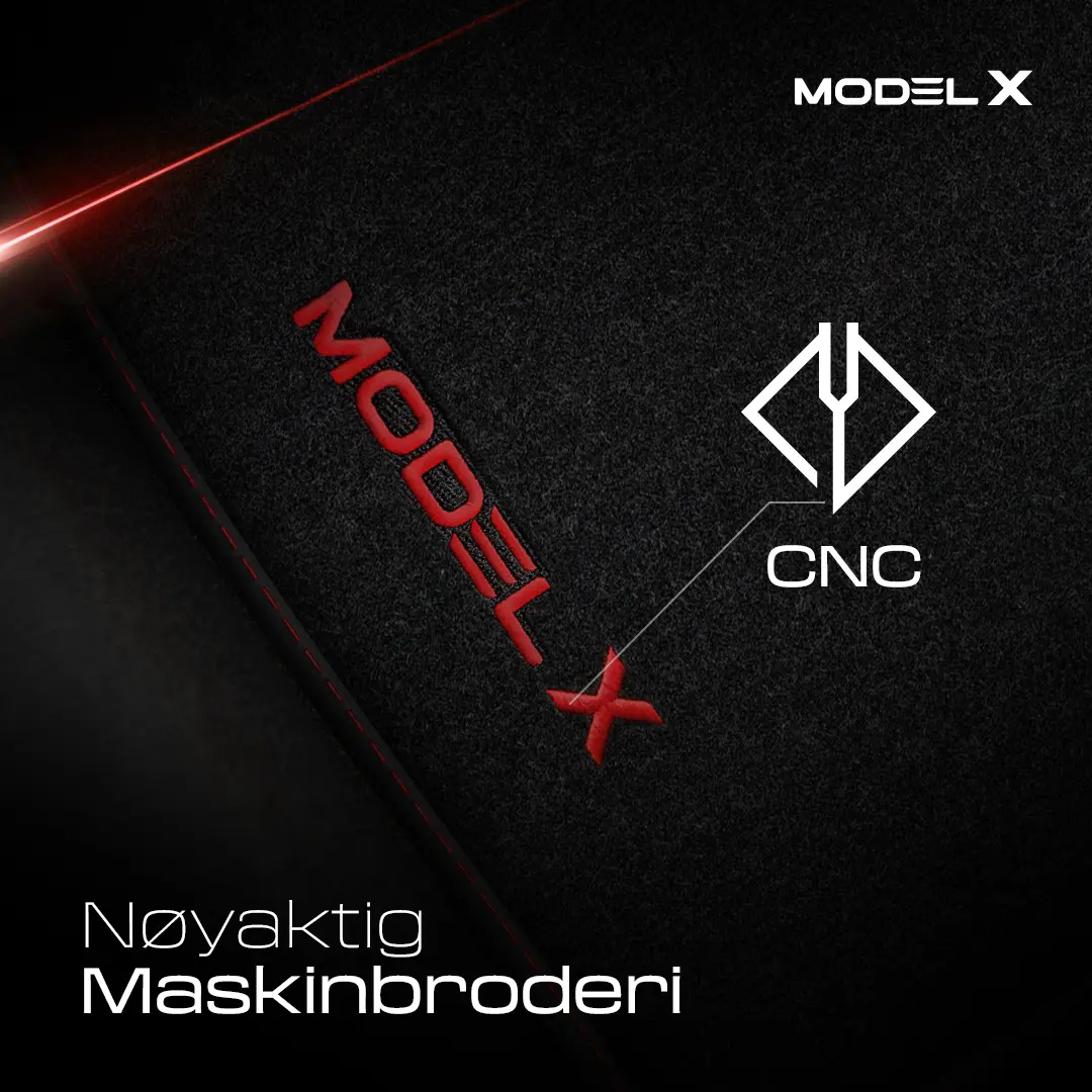 Stoffmatter Tesla Model X 2015 - 2021 │ 5 seter - Red Edition Premium Textile Floor Mats – bilde 7
