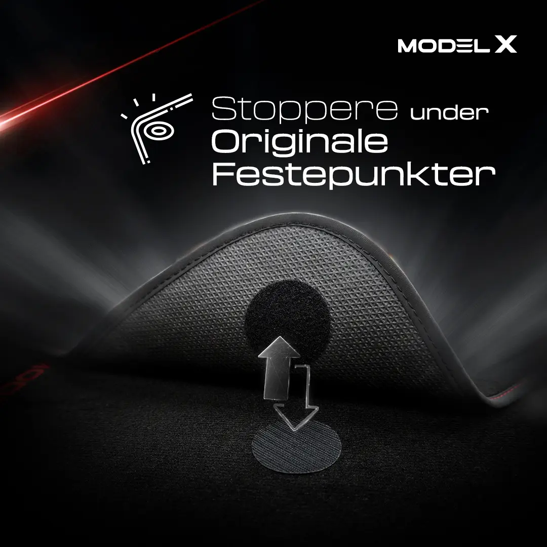 Stoffmatter Tesla Model X 2015 - 2021 │ 5 seter - Red Edition Premium Textile Floor Mats – bilde 8