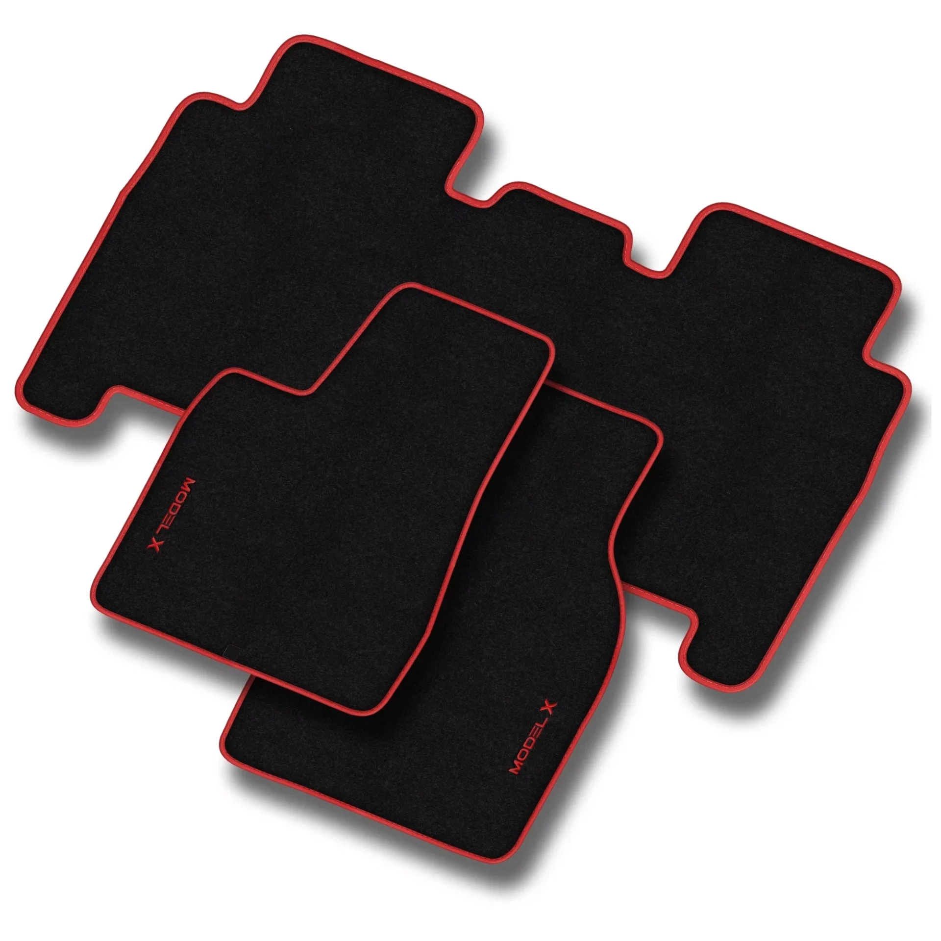 Stoffmatter Tesla Model X 2015 - 2021 │ 5 seter - Red Rosa Edition Premium Textile Floor Mats