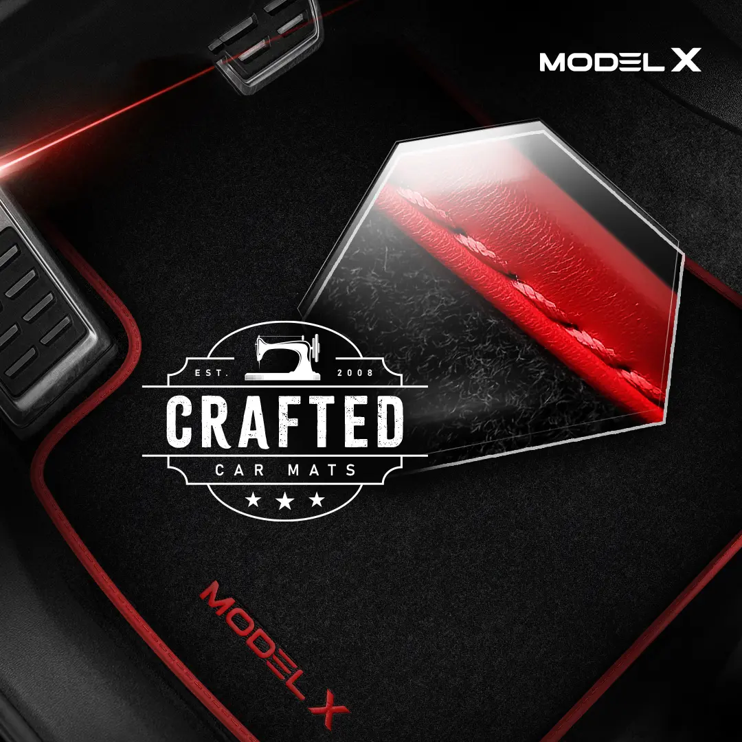 Stoffmatter Tesla Model X 2015 - 2021 │ 5 seter - Red Rosa Edition Premium Textile Floor Mats – bilde 5