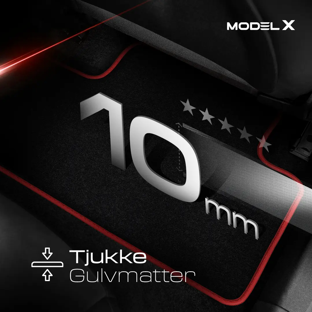Stoffmatter Tesla Model X 2015 - 2021 │ 5 seter - Red Rosa Edition Premium Textile Floor Mats – bilde 6