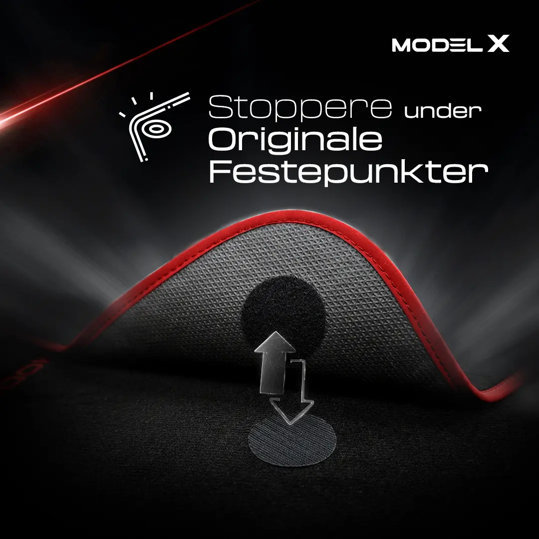 Stoffmatter Tesla Model X 2015 - 2021 │ 5 seter - Red Rosa Edition Premium Textile Floor Mats – bilde 8