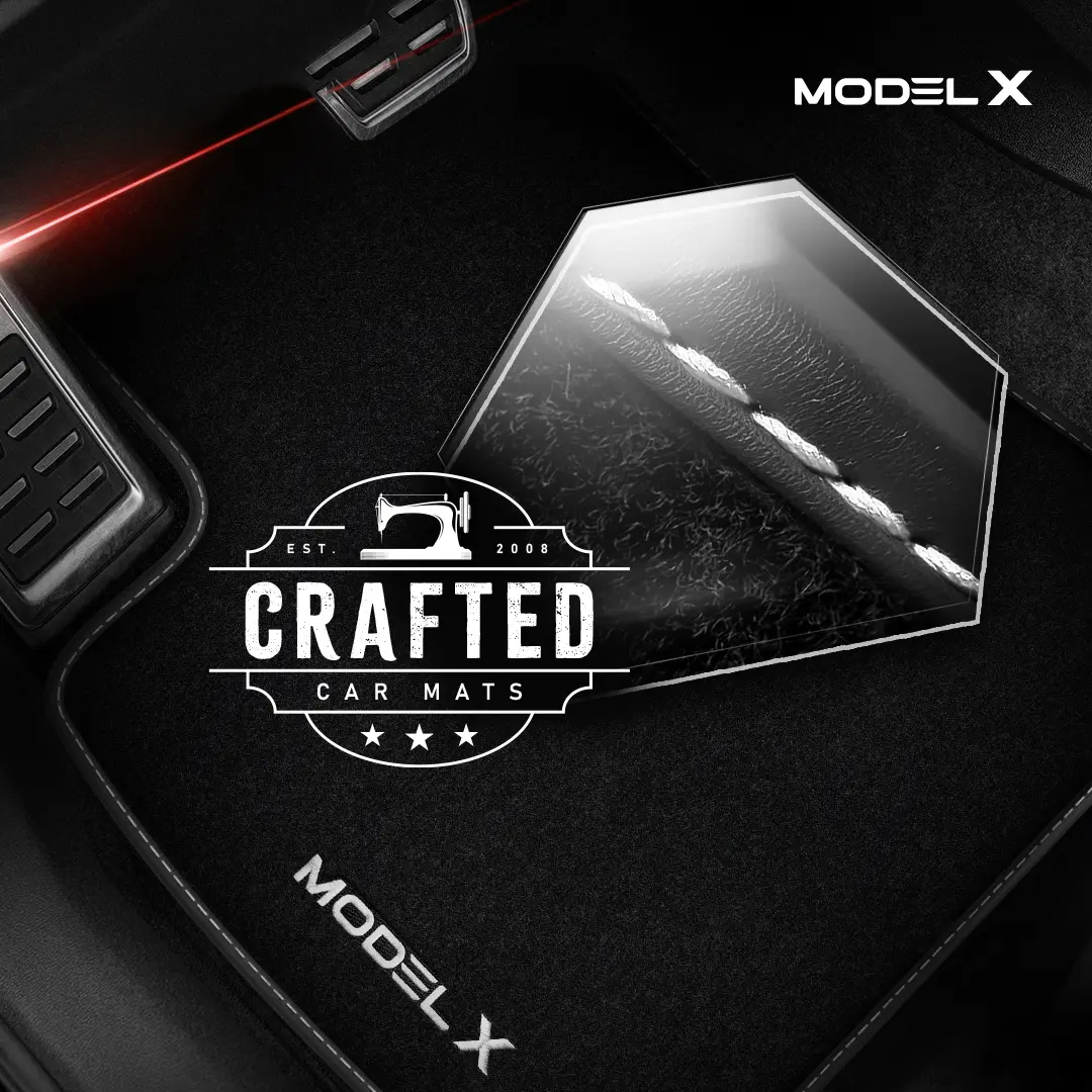 Stoffmatter Tesla Model X 2015 - 2021 │ 5 seter - White Edition Premium Textile Floor Mats Image 5