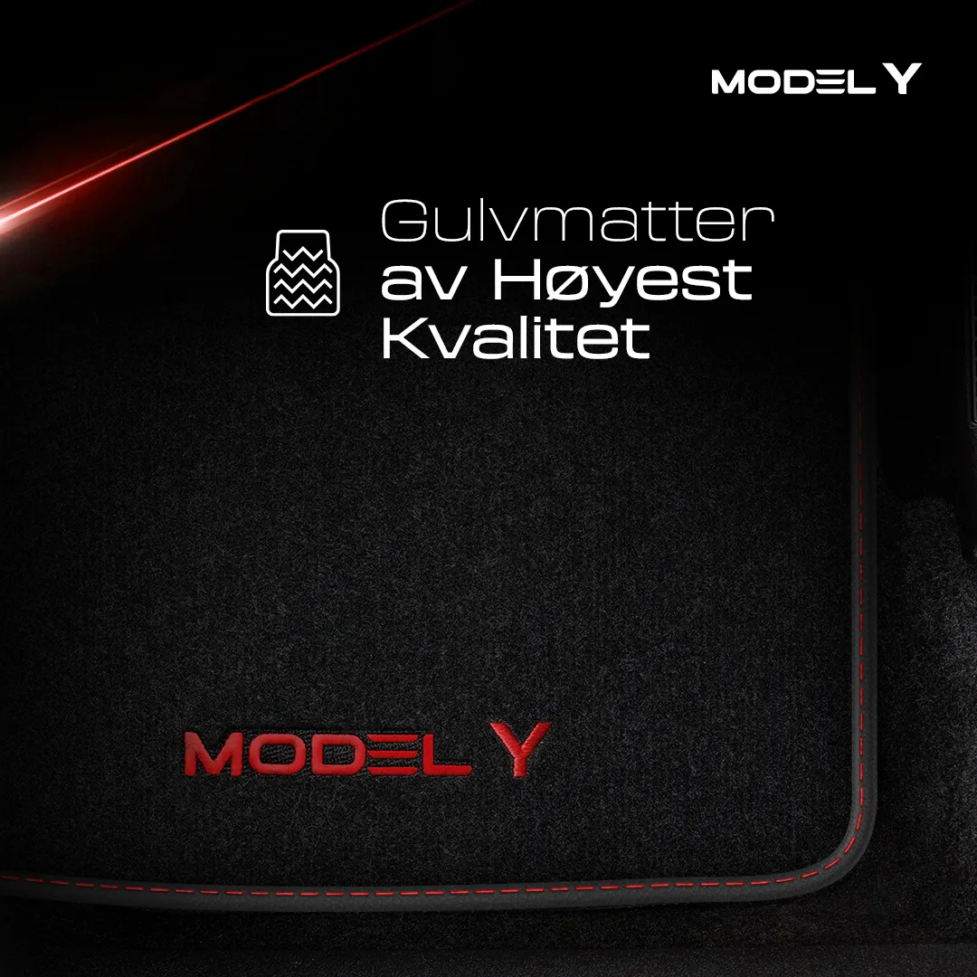 Stoffmatter Tesla Model Y 2020 - 2025 │ Red Edition Premium Textile Floor Mats – bilde 3