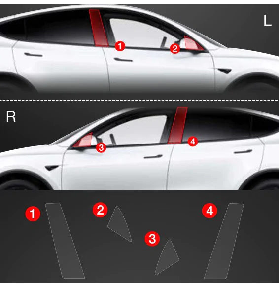Stolpebeskyttere Tesla Model Y Juniper 2025 -> │ PPF beskyttelsesfolie Gjennomsiktig BodyShield Image 2