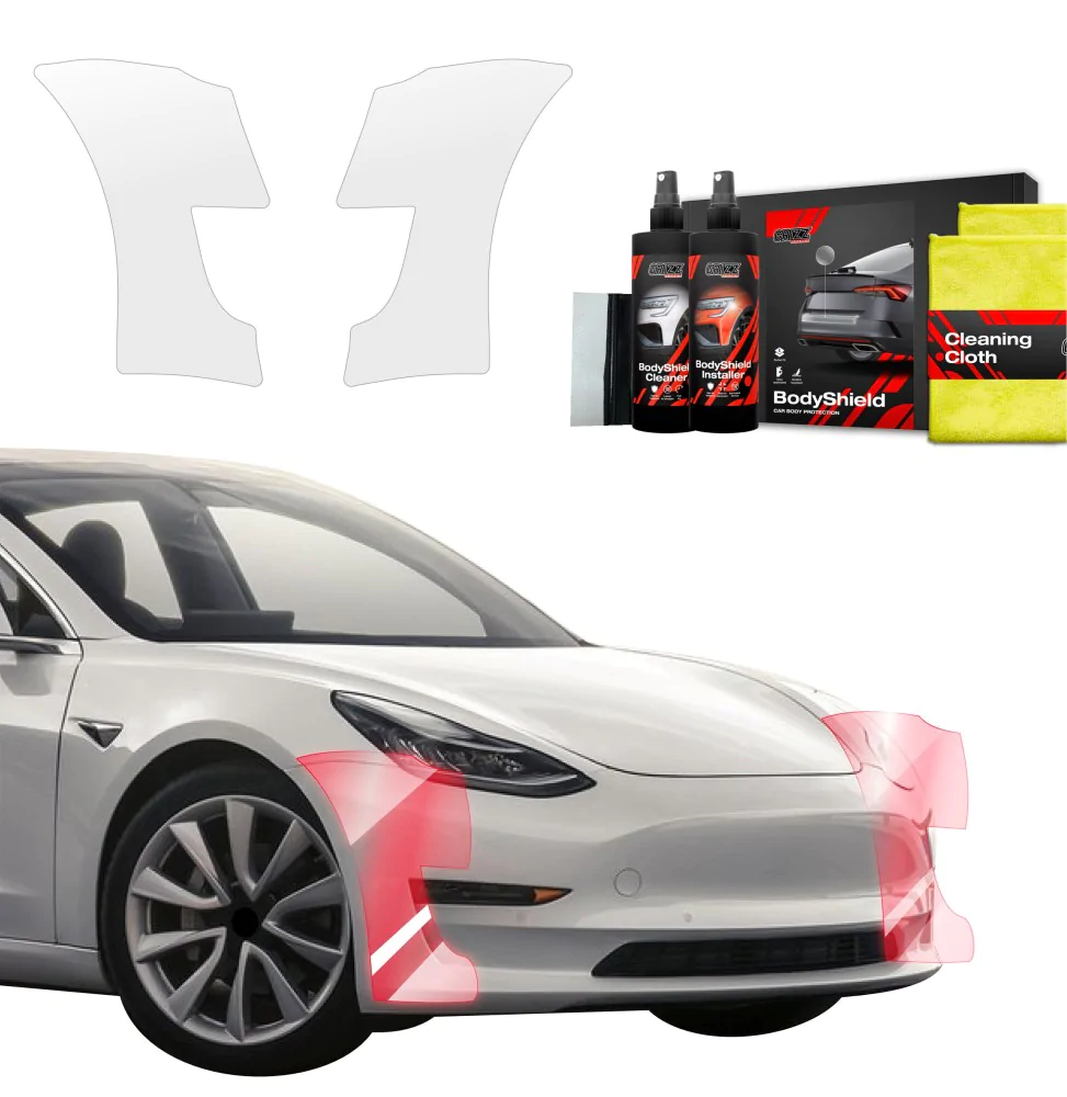 Støtfangerbeskytter Tesla Model 3 2017 - 2020 │ PPF beskyttelsesfolie Gjennomsiktig BodyShield