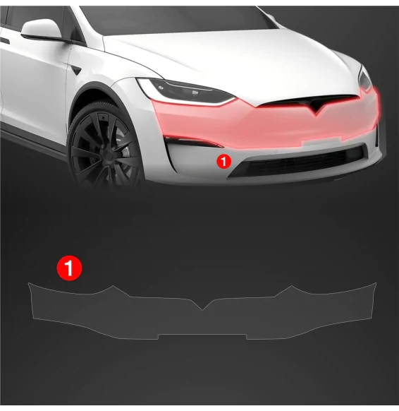 Støtfangerbeskytter Tesla Model X 2021 -> │ PPF beskyttelsesfolie Gjennomsiktig BodyShield – bilde 2