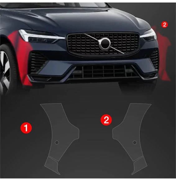 Støtfangerbeskytter Volvo XC60 II Facelift 2021 - 2025 │ PPF beskyttelsesfolie Gjennomsiktig BodyShield Image 2