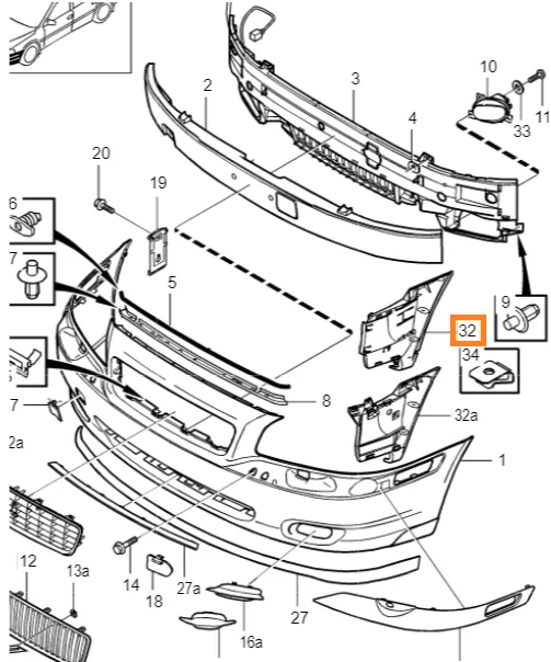 Støtfangerføring Volvo Genuine® S80 1999-2006 │ venstre, bensin/diesel
