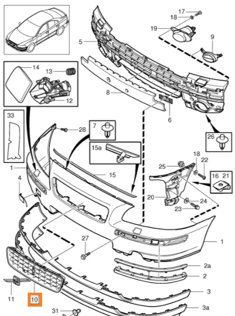 Støtfangergrill Volvo Genuine® S60 2005-2009