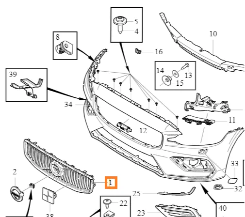 Støtfangergrill Volvo Genuine® S60/V60 2019- │ OE 32132212