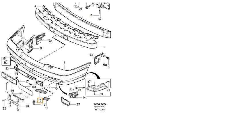 Støtfangergrill Volvo Genuine® S70 / V70 (1997-2000) │ høyre, foran, uten tåkelys – bilde 3