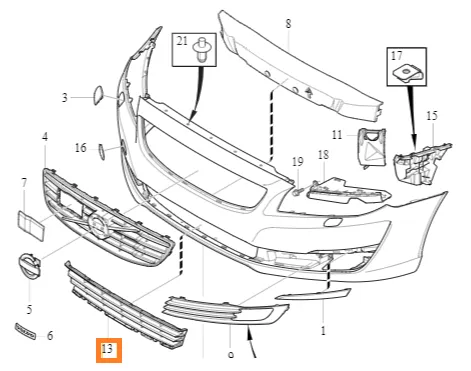 Støtfangergrill Volvo Genuine® S80/V70 2014-2016 │ OE 31323794