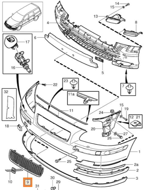 Støtfangergrill Volvo Genuine® V70 2005-2008 │ OE 8693346