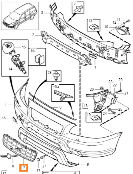 Støtfangergrill Volvo Genuine® V70 XC / XC70 2005-2007 │ OE 8693623